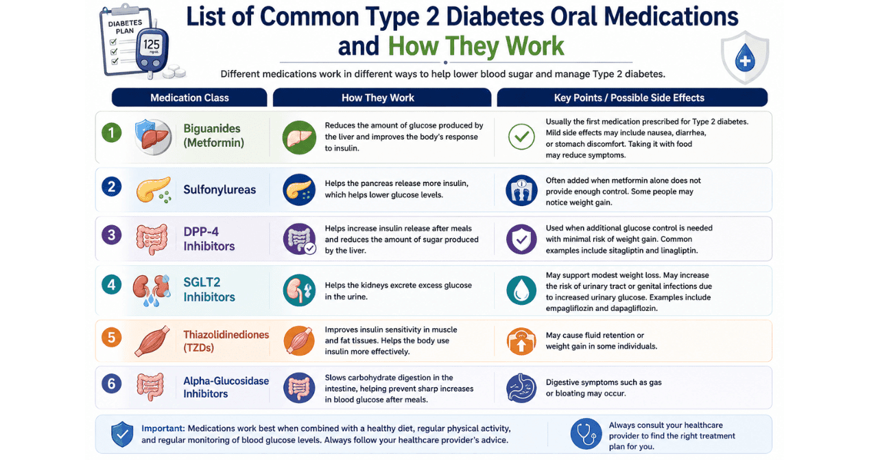 List of Common Type 2 Diabetes Oral Medications and How They Work